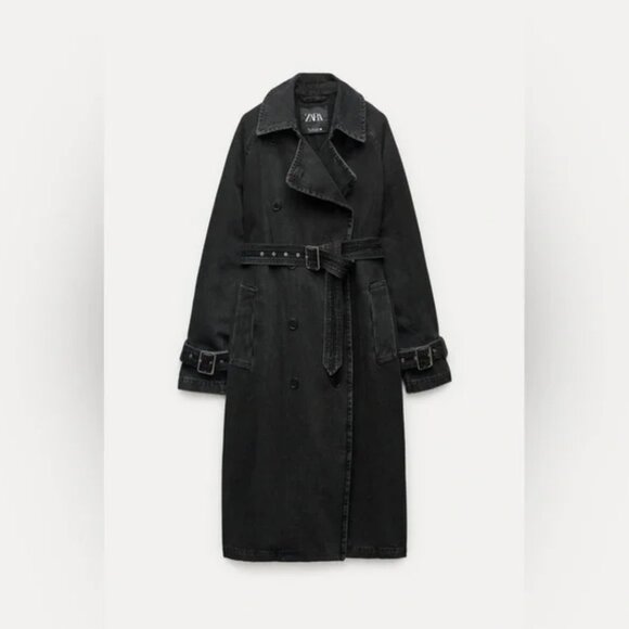 Zara ZW Collection Denim Trench Coat S - Picture 8 of 9